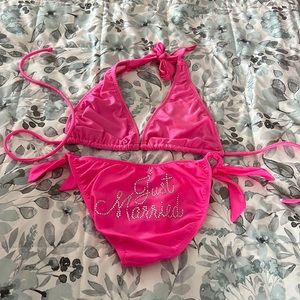 Just married pink bikini